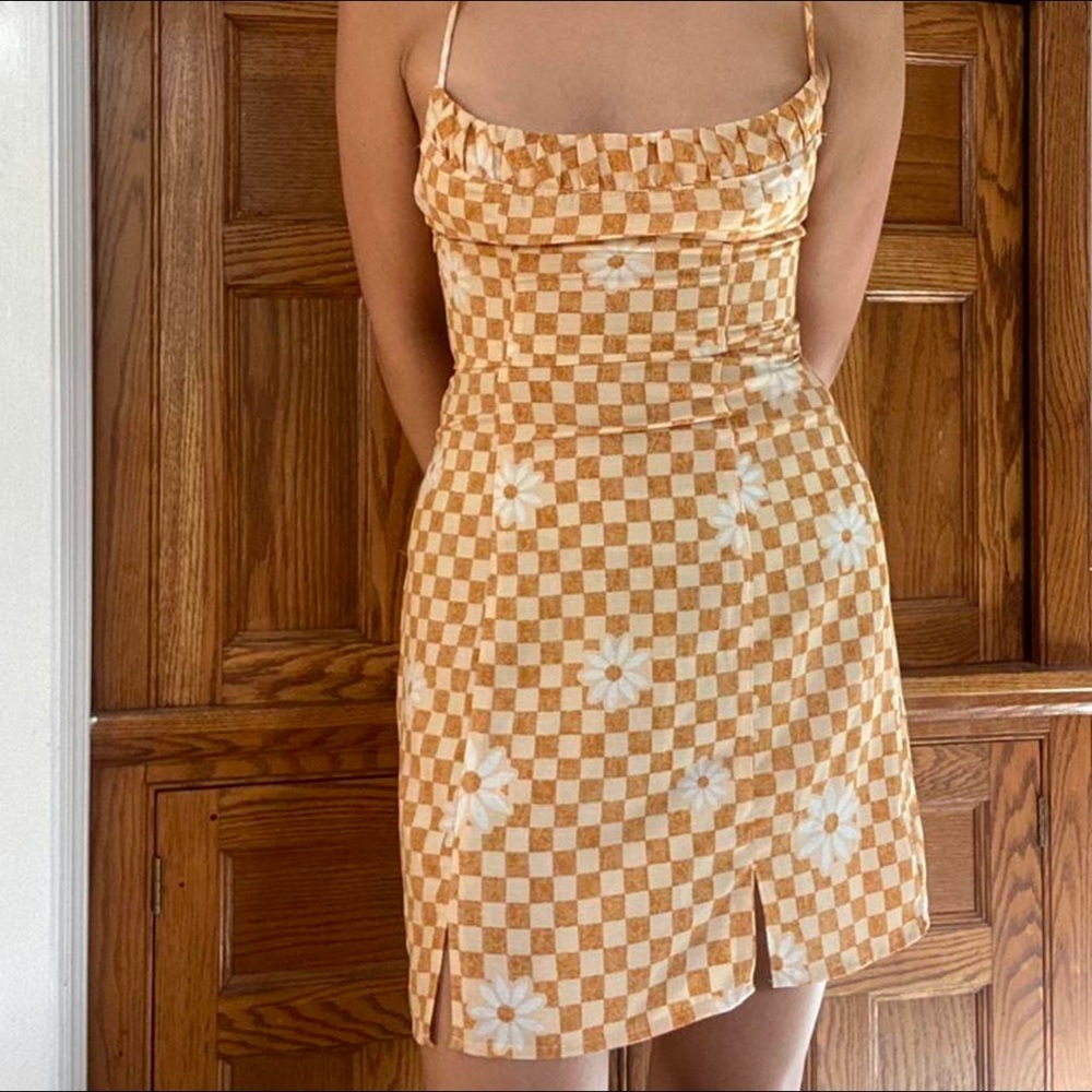 Urban Outfitters Orange Checkered Floral Dress